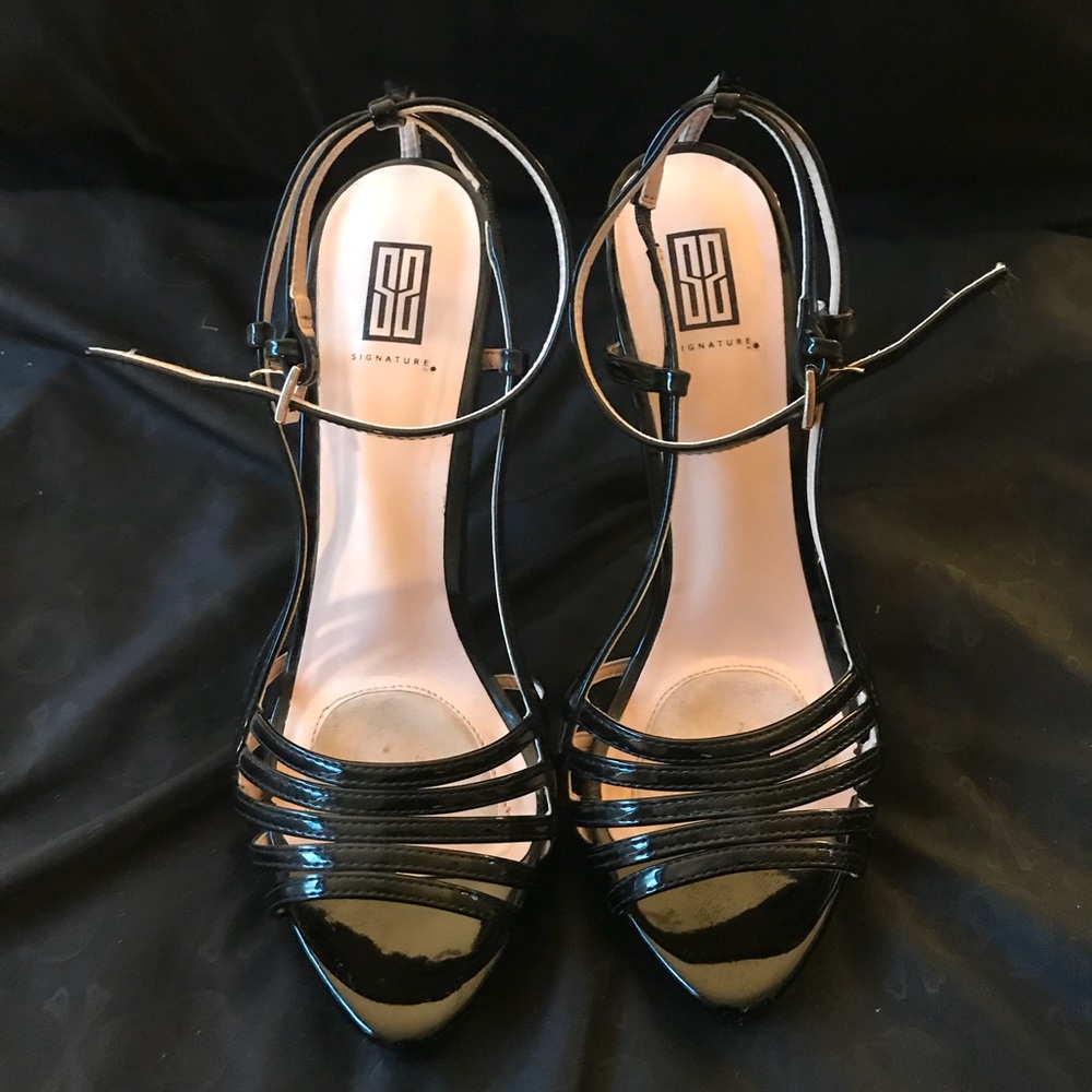 Black strappy platform heels